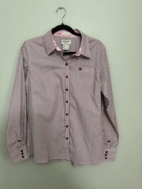 Ariat Women’s Burgundy and White Pinstripe Button-Down Shirt
